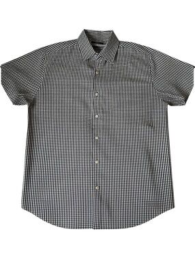 Men's Theory Sylvain Short Sleeve Cotton Shirt Black Checked Print Size Large